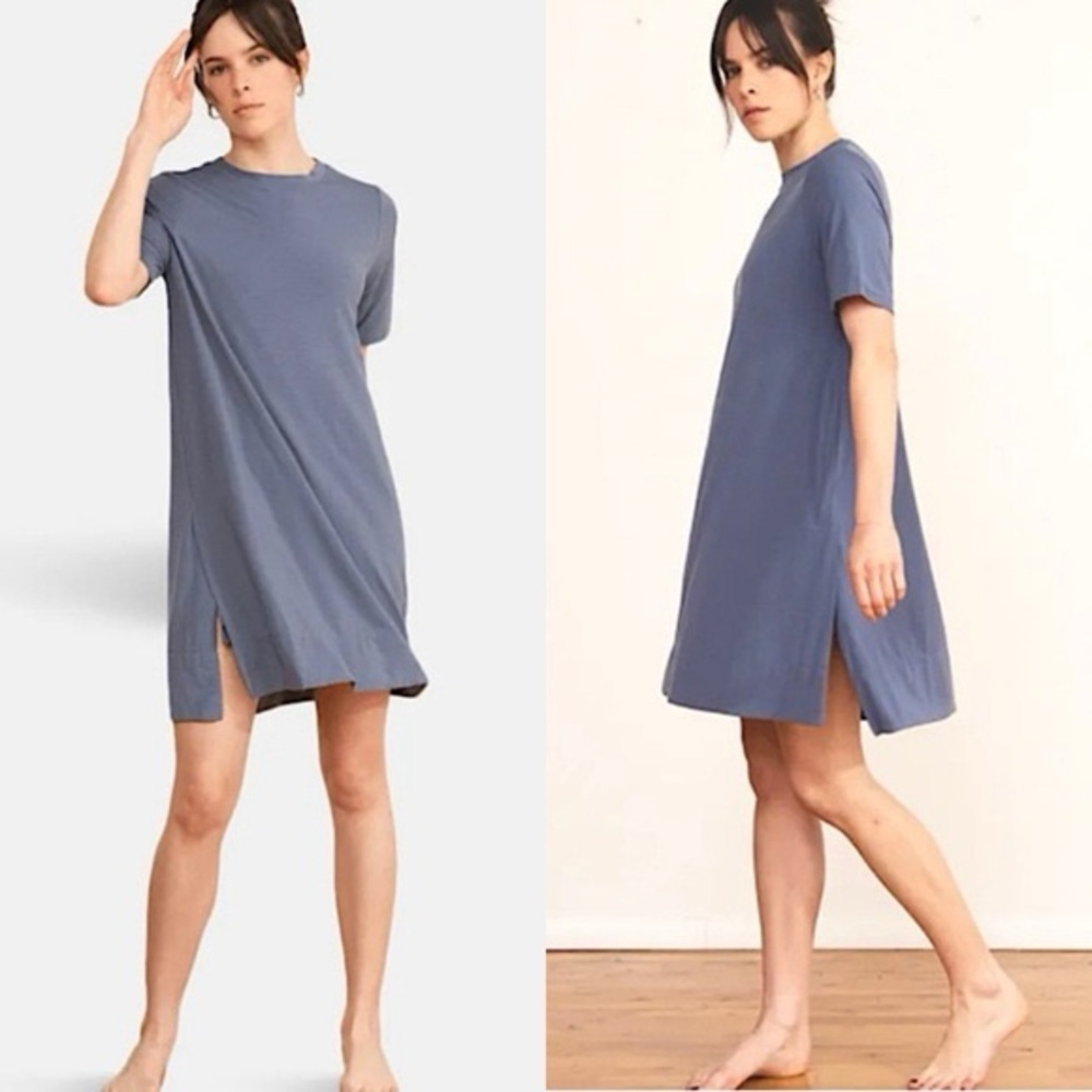 ADAY Essentialist T Shirt Dress XS Blue Short Sleeve Jersey Knit Casual Minimal